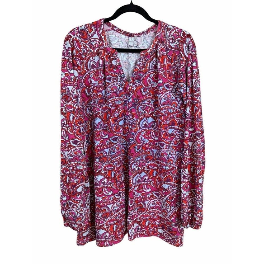 Coolibar  Tunic Top XL Pink Blue Paisley UPF 50+ Cotton Blend Long Sleeve